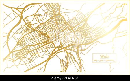Wels Austria City Map in Retro Style in Golden Color. Outline Map. Vector Illustration. Stock Vector