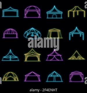 Canopy icon set. Outline set of canopy vector icons neon color on black Stock Vector
