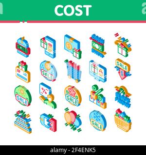 Cost Reduction Sale Isometric Icons Set Vector Stock Vector