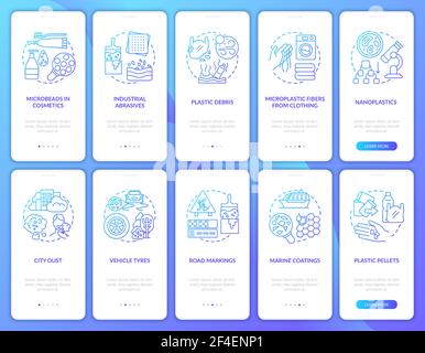 Microplastics sources onboarding mobile app page screen with concepts Stock Vector