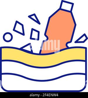 Microplastic formation in water RGB color icon Stock Vector