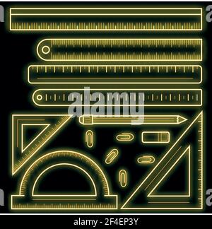 Ruler tape icon set. Outline set of ruler tape vector icons neon color on black Stock Vector