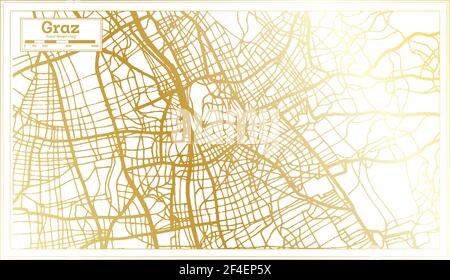 Graz Austria City Map in Retro Style in Golden Color. Outline Map. Vector Illustration. Stock Vector
