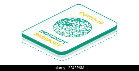 Isometric Immunity Passport Icon. Vector Illustration. Coronavirus Covid-19 Outline Concept. Isolated on White Background. Stock Vector