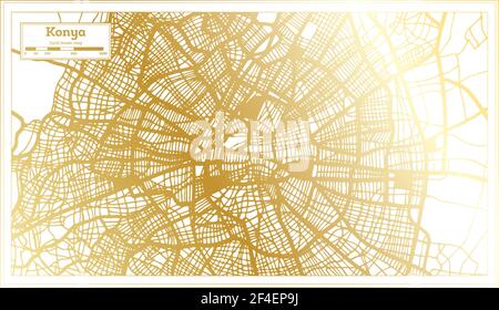 Konya Turkey City Map in Retro Style in Golden Color. Outline Map. Vector Illustration. Stock Vector