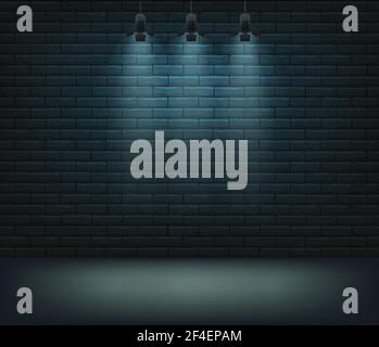 Lighted stage with blue wall behind, vector background Stock Vector