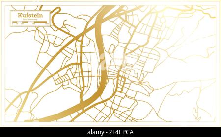 Kufstein Austria City Map in Retro Style in Golden Color. Outline Map. Vector Illustration. Stock Vector