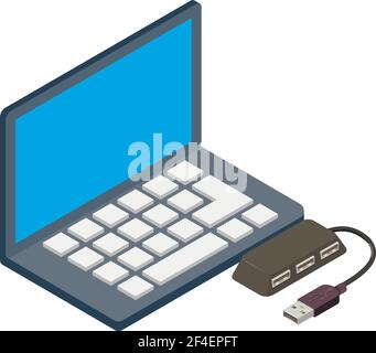 Splitter icon isometric vector. New black usb splitter with three ...