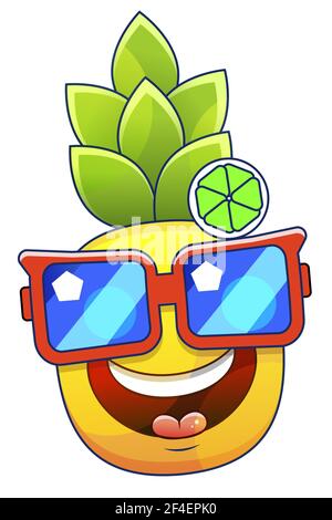 Whole pineapple with round slices and piece isolated on white background. Vector illustration. Stock Vector