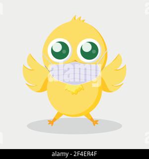 Yellow Easter chicken in a medical mask on a white background - Vector illustration Stock Vector