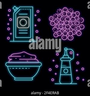 Mustard icons set. Outline set of mustard vector icons neon color on black Stock Vector