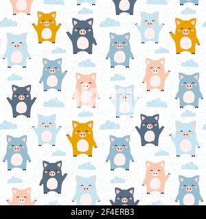 Seamless pattern of cute piglets. Great for fabric, textile. Vector background stock illustration. Abstract, Animal, Art, Backgrounds, Cartoon Stock Vector