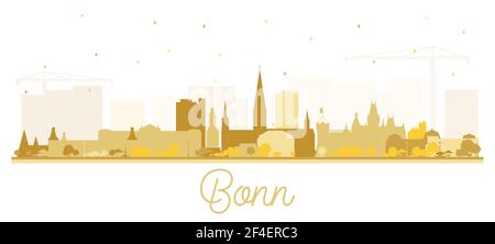 Bonn Germany City Skyline Silhouette with Golden Buildings Isolated on White. Vector Illustration. Business Travel and Concept. Stock Vector