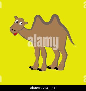Cartoon camel with two humps isolated on yellow background. Stock Vector