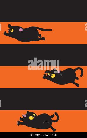 Cute cartoon black cats and stripes abstract illustration. Stock Vector