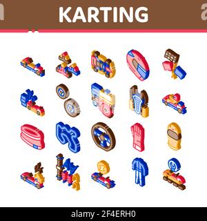 Karting Motorsport Isometric Icons Set Vector Illustration Stock Vector