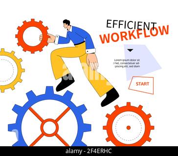 Efficient workflow - modern colorful flat design style web banner with copy space for text. Leadership, work process and successful business idea. A c Stock Vector