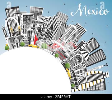 Mexico City Skyline with Gray Buildings, Blue Sky and Copy Space ...