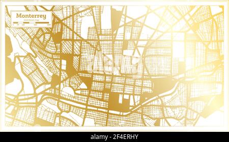 Monterrey Mexico City Map in Retro Style in Golden Color. Outline Map. Vector Illustration. Stock Vector