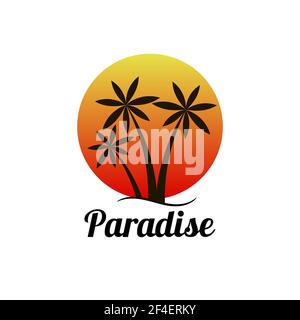 Paradise island hand written lettering tee print. Retro vintage tee print. Dark background. Vector illustration. Stock Vector