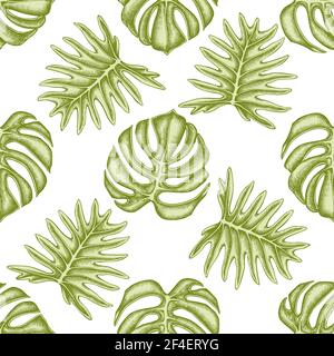 Seamless pattern with hand drawn pastel monstera Stock Vector