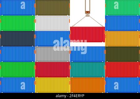 Stack metal shipping cargo containers.Delivery of cargo shipping.Pattern of goods container for logistics and transportation.Stock vector illustration Stock Vector