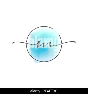 handwriting letter M logo with blue watercolor design template. vector illustration. Stock Vector