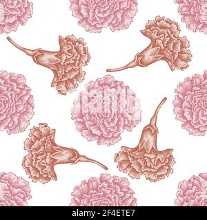 Seamless pattern with hand drawn pastel carnation Stock Vector
