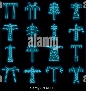 Neon electric pole post high voltage set line red color vector ...