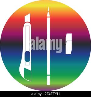 Set pencil, eraser, stationery knife template icon. Vector EPS 10 Stock Vector
