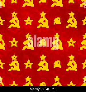 Soviet sickle and hammer symbol, communist USSR flag seamless pattern Stock Vector