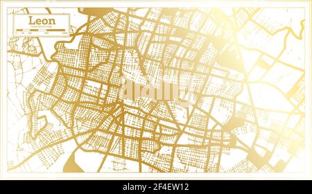 Leon Mexico City Map in Retro Style in Golden Color. Outline Map. Vector Illustration. Stock Vector