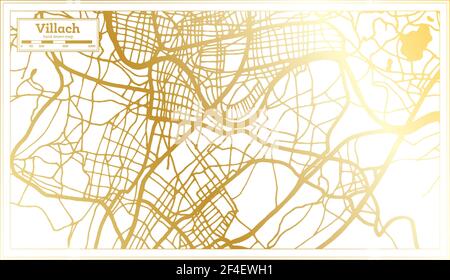 Villach Austria City Map in Retro Style in Golden Color. Outline Map. Vector Illustration. Stock Vector