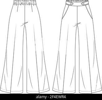 Vector flare pants for ladies fashion CAD, sketch template, woman ...