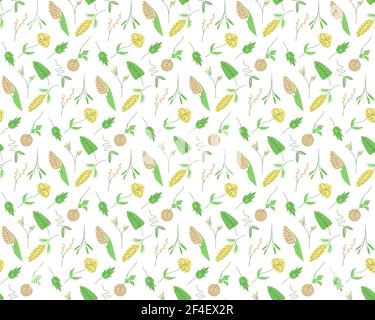 Seamless pattern with flowers for design. Small simple colorful multicolored flowers. White background. Modern floral decoration. Elegant template for Stock Vector