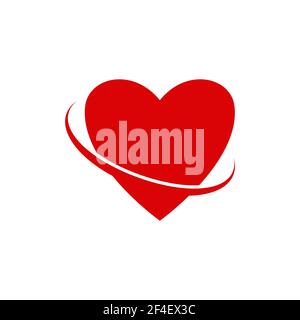 red swoosh heart logo. curved with a love heart. vector illustration. Stock Vector