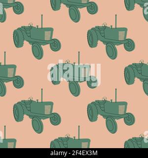 Vector seamless pattern agriculture concept. Repeating tractor and ear of wheat. For design, paper, textiles. Stock Vector