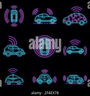 Smart cars color icons set. NFC autos. Intelligent vehicles. Self ...
