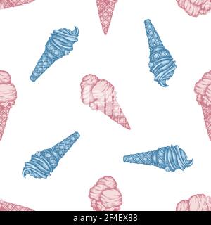 Seamless pattern with hand drawn pastel ice cream cones Stock Vector
