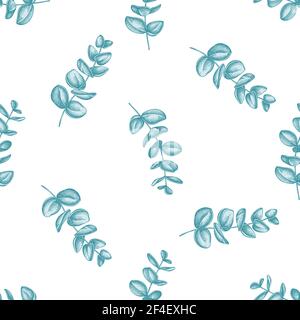 Seamless pattern with hand drawn pastel eucalyptus Stock Vector