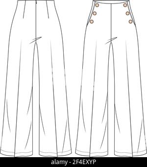 Women Flare High Waist Palazzo Trousers Vector Fashion Flat Sketches ...