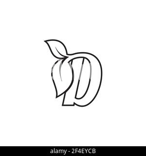 line icon logo leter D leaf. green concept vector illustration. Stock Vector
