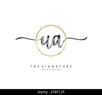 U A UA Initial letter handwriting and signature logo. A concept handwriting initial logo with template element. Stock Vector
