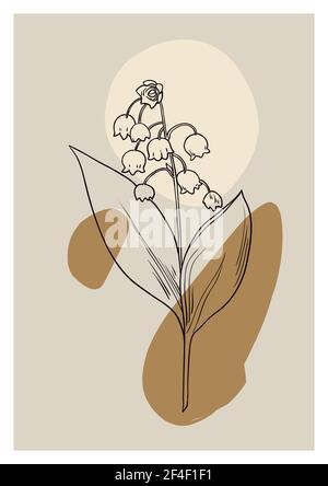 Elegance minimalistic contemporary poster with line art plants and abstract shapes in earth color palette. Stock Vector