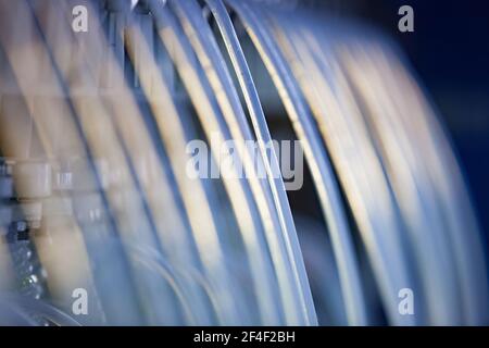 Plastic (silicone) transparent tubes for chemical reactor. Short depth of field. Stock Photo