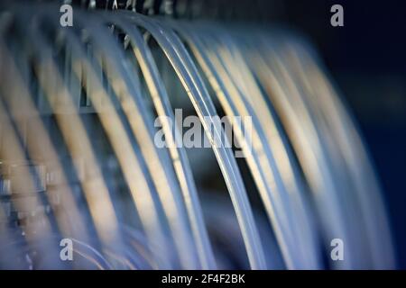 Silicone (plastic) transparent tubes for chemical reactor. Short depth of field Stock Photo