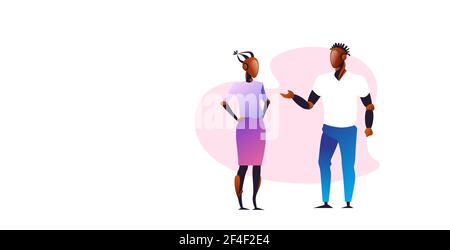 male female robotic business characters discussing during meeting artificial intelligence technology concept man woman robots standing together full Stock Vector