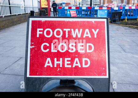 Footway closed ahead road sign in London Stock Photo Alamy