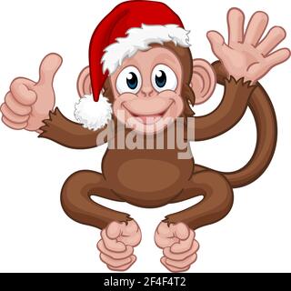 Santa Hat Christmas Monkey Cartoon Character Stock Vector