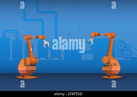 Orange robot arms in factory vector illustration Stock Vector
